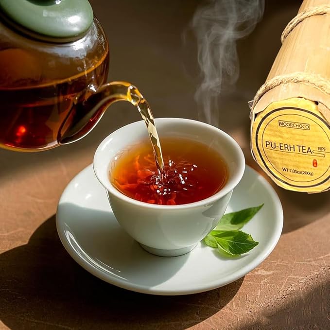 (60Cakes-240Cups) Pu-erh Tea in Bamboo Leaf Tube - Ripe Puerh Tea Cake 21.16 oz/600g And a tea filter，Aged Shou Black Tea