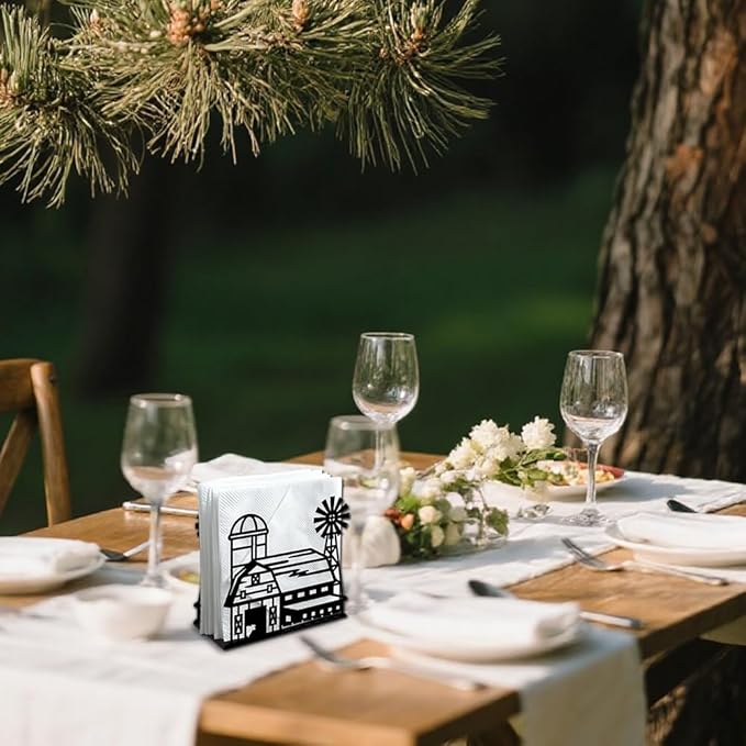 Farm Barn Decorative Black Metal Napkin Holder for Table, 5.3" x 4.9" x 1.9" Barn Farm Rustic Standing Napkin Holder for Home Kitchen Restaurant Picnic Party Coffee Bar Dining Room