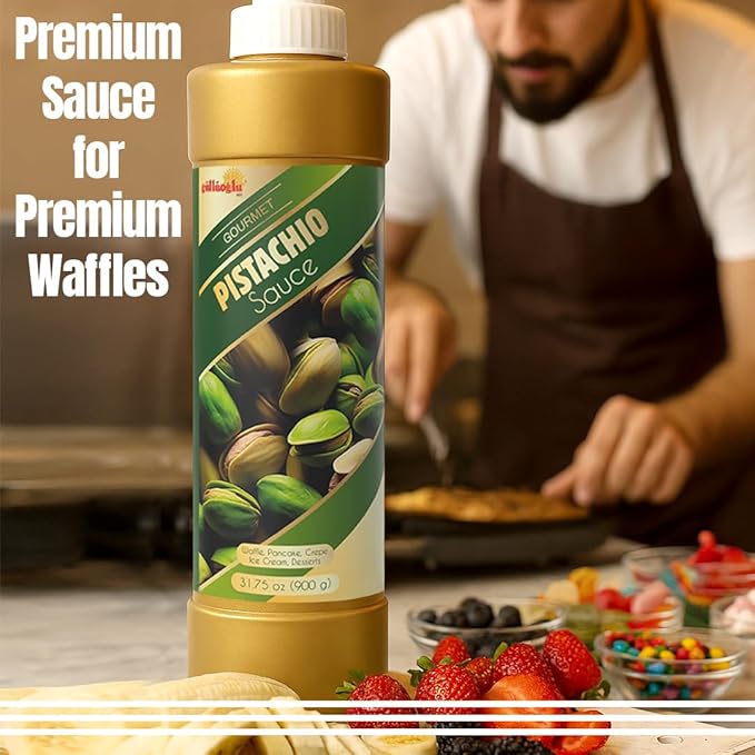 Gulluoglu Pistachio Sauce – 6 pak Dark chocolate Dessert Sauce, 30.42 fl oz 900g | Squueze Bottle | Perfect for Ice Cream, Cakes & Coffee, Topping (6 pack, Pistachio)
