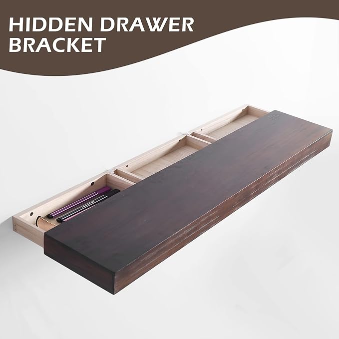WELLAND Colin 10" Deep Floating Shelves Rustic Wall Shelf Wall Mounted Wooden Shelves (Walnut, 36X10X2.75 inch)