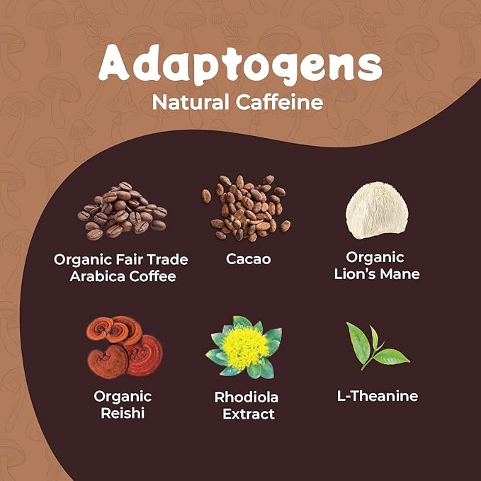 Melting Forest Mushroom Coffee, with 7 Functional Mushrooms, Cacao, Rhodiola, L-Theanine, Reishi & Lion's Mane, Stress Relieving, Focus, Cognitive Function & Mental Clarity (30 Servings)