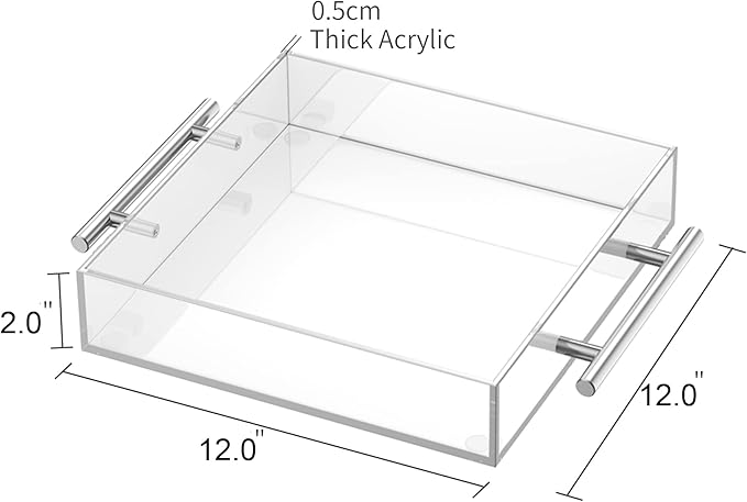 Clear Serving Tray 12"x12" - Acrylic Decorative Tray with Handles