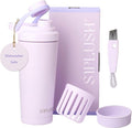 Paradise Shaker Bottle 24 oz, Insulated Stainless Steel Protein Shaker, Dishwasher Safe, with Lid Brush & Protective Boot, Leakproof Twist-Off Chug Cap, Lavender Coast
