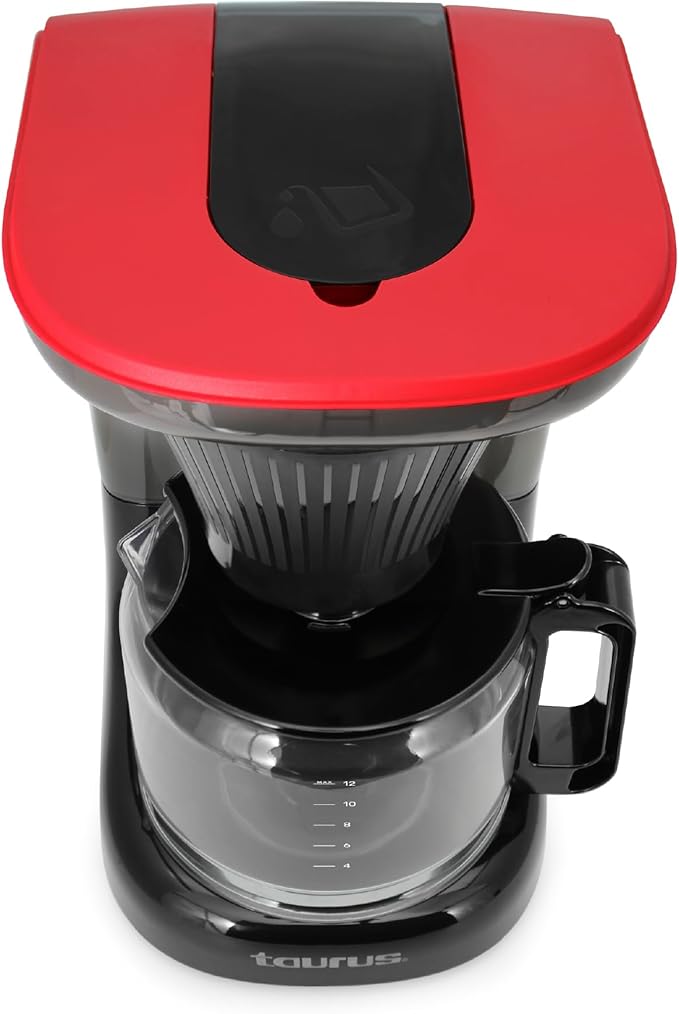 Taurus Velvet 12-Cup Drip Coffee Maker, Glass Carafe, Modern Compact Design, Non-Programmable, Easy-Clean Reusable Filter, Auto Shut-Off, Black