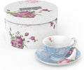 London Boutique Tea Cup and Saucer Set 1 Afternoon Tea Set New Bone China Vintage Flora Gift Box 200m (Blue)