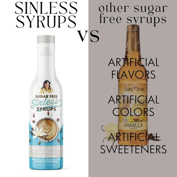 Sugar Free 3pk Madagascar VanillaSinless Syrup- Stevia Based, No Sugar Alcohols or Sucralose, No Artificial Sweeteners, Natural Ingredients, Coffee Tea Cocoa Dessert, Keto Friendly, 3 Pack