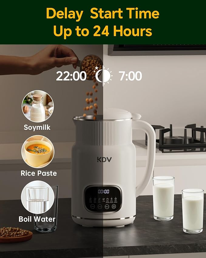 KDV 8 in 1 Nut Milk Maker Machine,32oz Automatic Soy Milk Maker Blender for Almond, Oat, Coconut, Plant-Based & Non-Dairy Milks/Beverages with Delay Start/Boil Water/Keep Warm