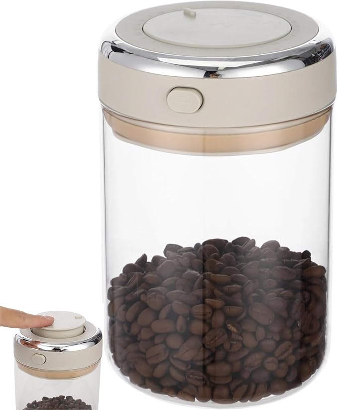Glass Coffee Canister 1100ml, Airtight Coffee Bean Storage Jar with One-Way CO₂ Vent, Date Tracking Dial & One-Press Seal Lid, High Borosilicate Glass Coffee Container for Tea Sugar