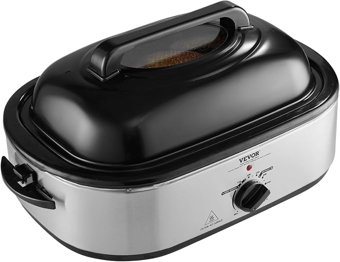 VEVOR Electric Roaster Oven with Defrost & Warm Function, 18 QT Turkey Roaster Oven with Self-Basting Lid, 1450W, Adjustable Temperature, Removable Pan & Rack, Fits Turkeys Up to 22LBS