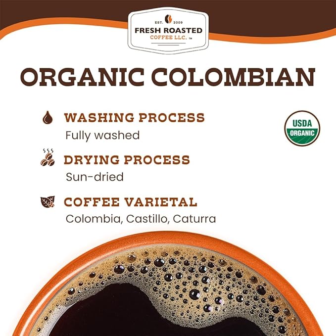 Fresh Roasted Coffee, Organic Colombian | USDA Organic, 100% Single Origin, Kosher | Medium Roast 2 lb (32 oz) Ground