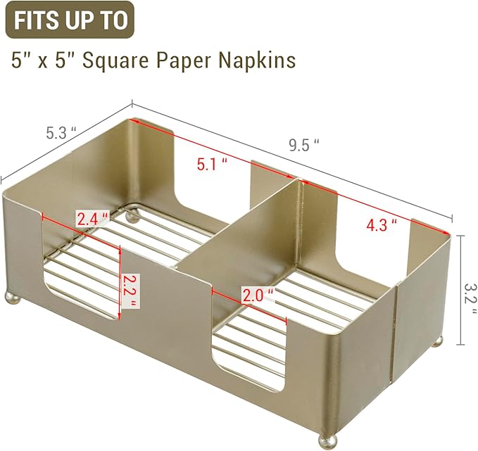 MyGift Disposable Napkin and Drink Coaster Holder, Modern Brass Tone Metal Bar Countertop or Coffee Table Guest Tray Fits Round/Square Coasters & 5'' Napkins