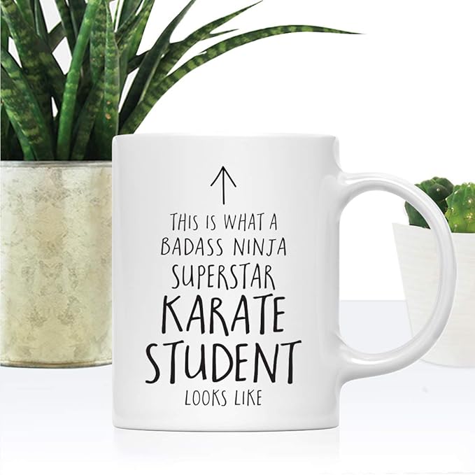 Andaz Press Funny 11oz. Ceramic Coffee Tea Mug Gift, This is What a Badass Ninja Superstar Karate Student Looks Like, 1-Pack