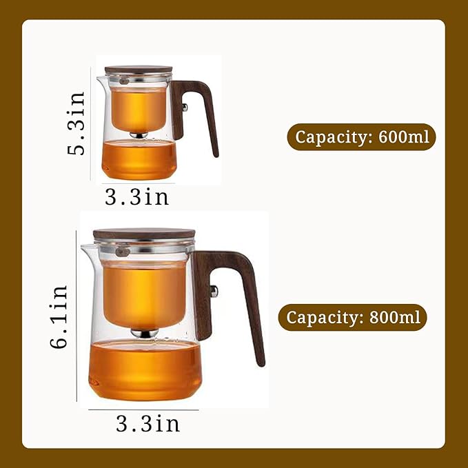 Enchanti Tea Pot, Witchcraft Magical Enchanted Glass Teapot with Strainer, Magnetic Filtration Pot with Handle, for Home, Gifting, Outdoor and Office (Solid Wooden handle 800)