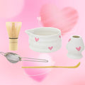 Matcha Whiks Set of 5 with Cute Love Heart Pattern Design,Matcha Set - Matcha Kit for Making Green Tea-Matcha Tools -Matcha Powder Kit-Starter Gift Set for Tea Lovers-Bowl and Whisk Holder Ceremonial