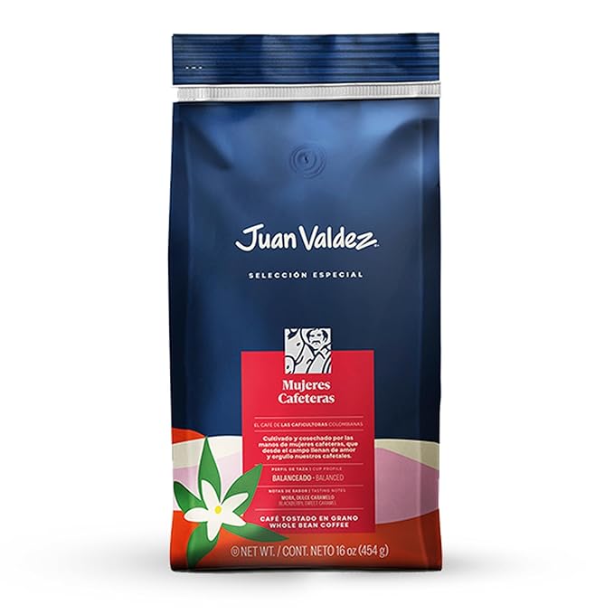 Juan Valdez Mujeres Cafeteras Whole Bean Coffee - Medium Roast Coffee Beans | 100% Colombian Coffee | 16 oz / 454 gr | A balanced coffee with flashes of sweet vanilla, cherry, blackberry and caramel notes