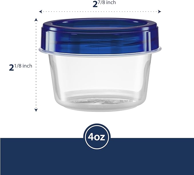 Twist Top Containers Small Food Storage Containers Blue Screw on Lid Reusable Stackable Leakproof Airtight, Pack of 20-4 oz containers