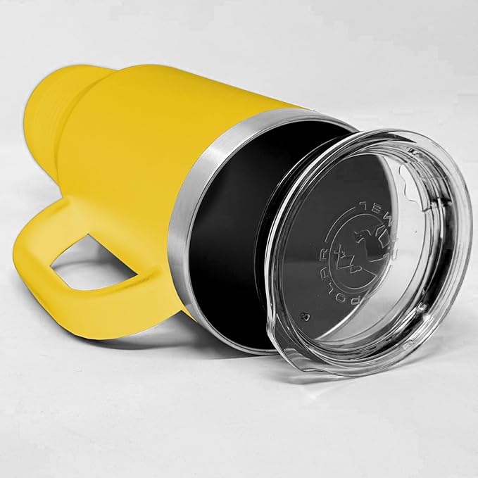 LaserGram 40oz Vacuum Insulated Travel Mug with Handle, Sushi, Personalized Engraving Included (Yellow)