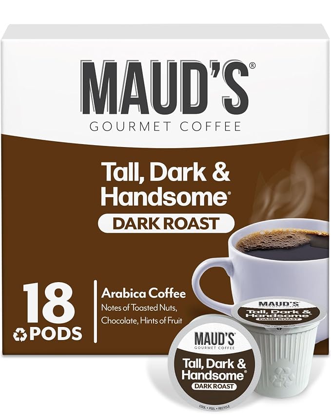 Maud's Dark Roast Coffee Pods, 18ct, Recyclable Single Serve Pods – 100% Arabica Coffee, Compatible with Keurig K Cups Maker