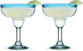 Segunda Vida Primavera Stemmed Margarita Glasses - Blue Rim Margarita Glass Set Made in Mexico - 100% Recycled Glass 10oz Set of 2