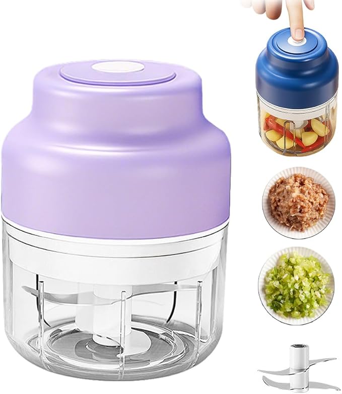 2026 Upgrade Electric Garlic Chopper, Mini Portable USB Charging Food Processor & Vegetable Chopper, Veggie Grinder for Garlic, Onion, Nuts, Herbs (Purple, 250ml)