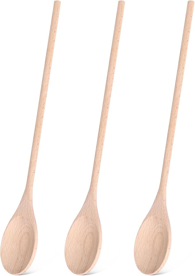 HANSGO 3PCS Wooden Spoons for Cooking, 14 Inch Long Handle Spoons for Deep Pots, Wooden Kitchen Utensil Set for Stirring, Mixing and DIY Crafts, Sturdy & Lightweight