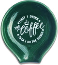 Funny Coffee Quote First I Drink The Coffee Then I Do The Things Ceramic Spoon Holder-Blackish Green Coffee Spoon Rest -Cafe Station Bar Accessories