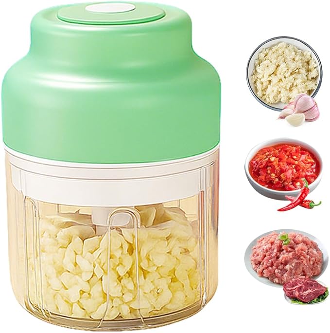 2026 New Electric Garlic Chopper, Mini Portable Veggie Chopper USB Charging Wireless Food Processor, Upgrade Electric Mini Garlic Chopper Set Wireless Veggie Grinder (Green, 320ML)