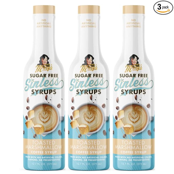 Sugar Free 3pk Toasted Marshmallow Sinless Syrup- Stevia Based, No Sugar Alcohols or Sucralose, No Artificial Sweeteners, Natural Ingredients, Coffee Tea Cocoa Dessert, Keto Friendly, 3 Pack