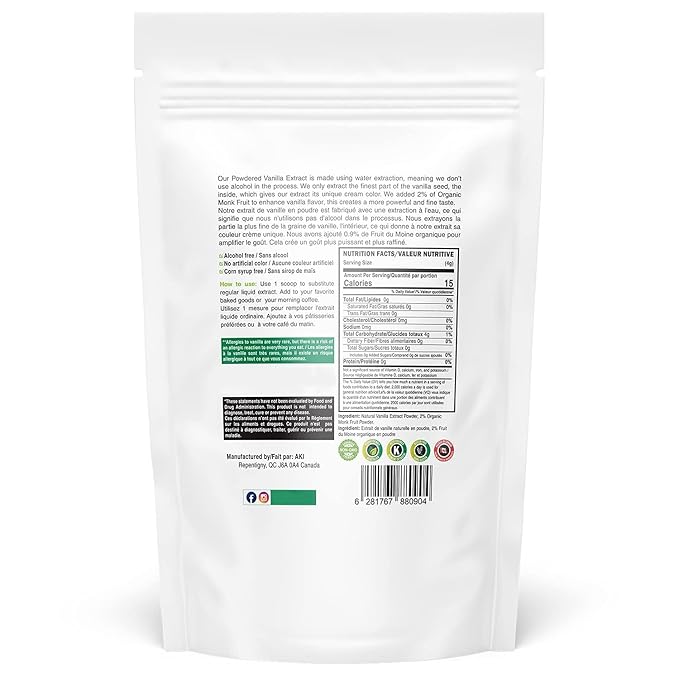 AKI Vanilla Extract Powder (2.2lbs/1kg) from Authentic Beans for Delicious Flavoring, Cooking, Baking, Drinks, Tea, Coffee, Smoothies, Cocktails - Sugar-Free & Alcohol-Free
