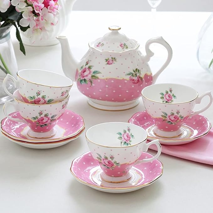ONEUSTAR Floral Tea Cup and Saucer Set for 1 Bone China Coffee Cup 7 oz Vintage Rose Flower English Teacup for Women Tea Party Mother's Day Gift
