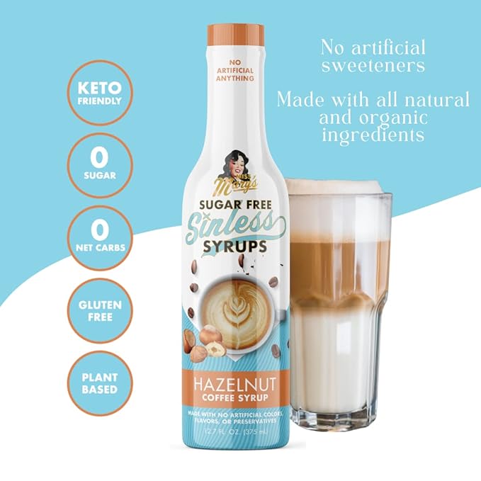 Sugar Free 3pk Hazelnut Sinless Syrup- Stevia Based, No Sugar Alcohols or Sucralose, No Artificial Sweeteners, Natural Ingredients, Coffee Tea Cocoa Dessert, Keto Friendly, 3 Pack
