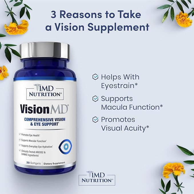1MD Nutrition VisionMD Eye Vitamin CARMIS - with Lutein & Zeaxanthin | Supports Vision Health, Everyday Eye Strain, & Occasional Dry Eye | 90 Softgels (3-Pack)