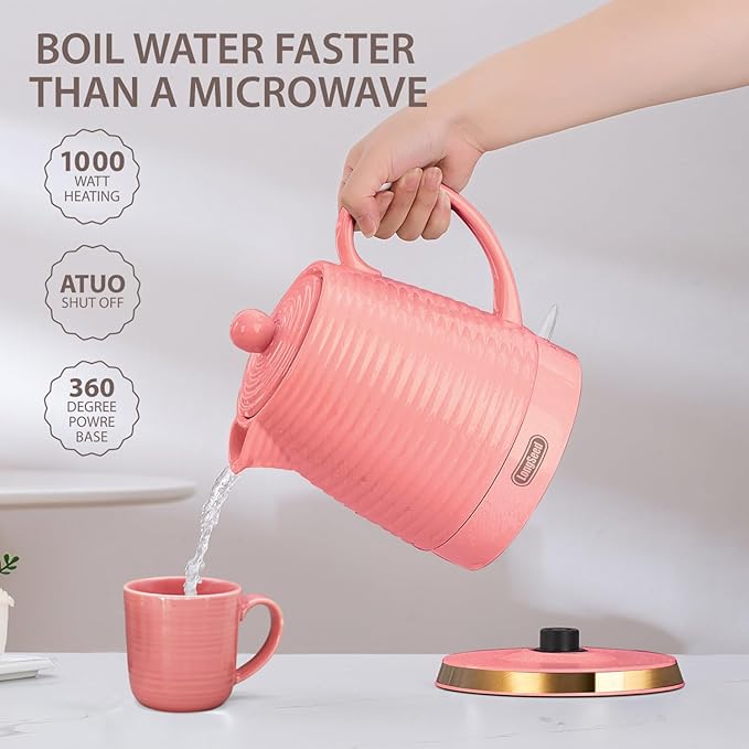 1.2 Liters Ceramic Electric Kettle with Infuser & Mug Set,1000W Fast Boil Water for Tea Coffee, Teapot with Boil-Dry Protection Auto Shut Off, Detachable Swivel Base