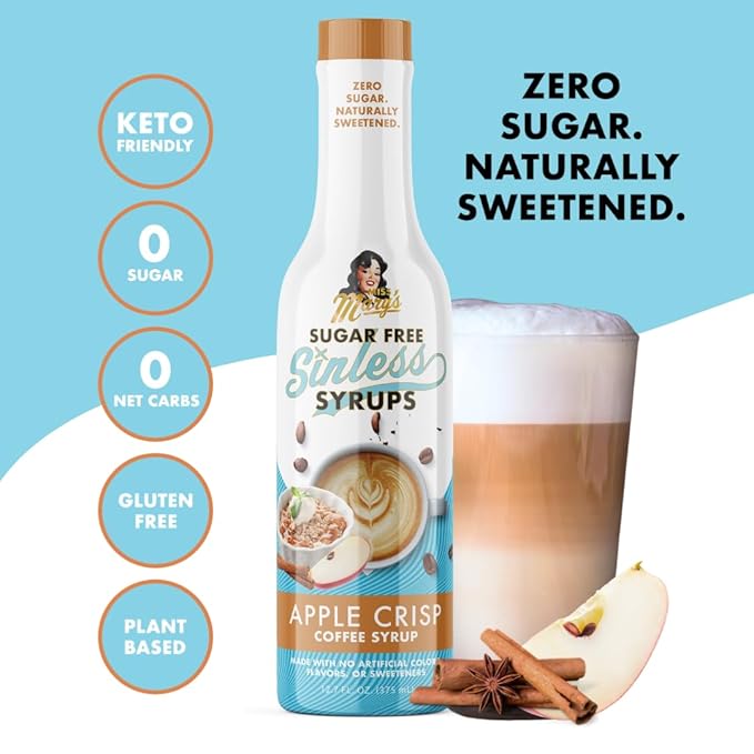 Sugar Free 3pk Apple Crisp Coffee Syrup - Stevia Based, No Sugar Alcohols or Sucralose, No Artificial Sweeteners, Natural Ingredients, Coffee Tea Cocoa Dessert, Keto Friendly, 3 Pack