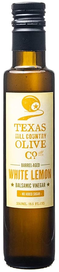 White Lemon Balsamic Vinegar - Gourmet Barrel Aged Infused Balsamic Vinegar - Great for Dressing Dipping Glazing - No Artificial Flavors or Added Sugar - Made in Texas (8.5 oz)