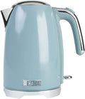 Haden Brighton Electric Kettle, Cordless 1.7 Liter Hot Water Boiler with Chrome Accents, Retro Style, and Auto Shut Off, Sky Blue