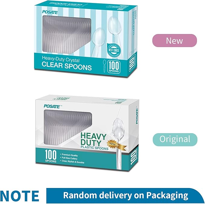 POSATE Heavyweight Plastic Spoons, Clear, 100 Count