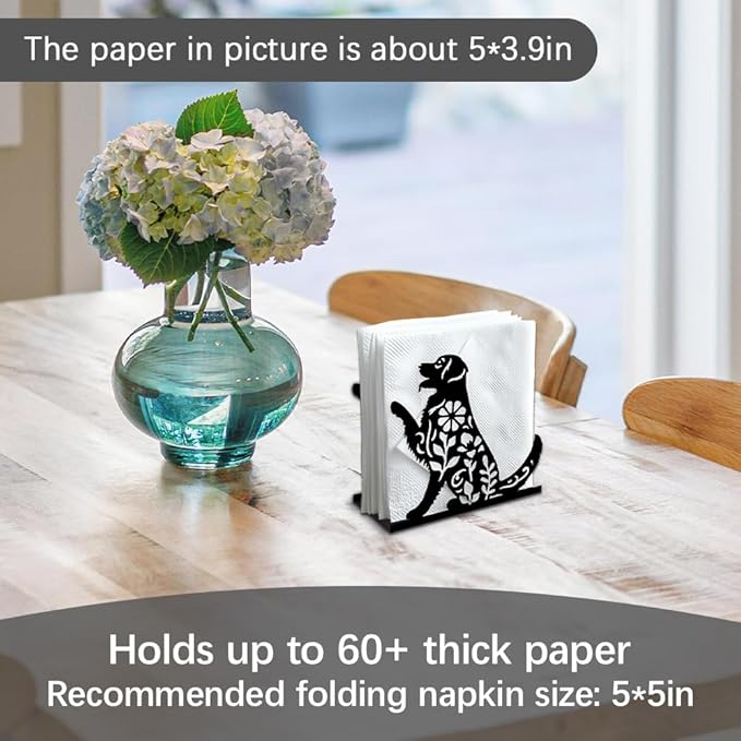 Labrador Dog Decorative Black Metal Napkin Holder for Table, 5.3" x 4.9" x 1.9" Dog Leaves Standing Napkin Holder for Home Kitchen Restaurant Picnic Party Coffee Bar Dining Room