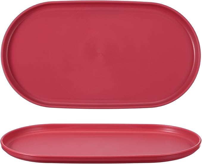 uxcell 2Pcs Fast Food Serving Trays, 12x6.6 Oval Reusable Restaurant Serving Trays for Kitchen Restaurant Coffee Fruit Burger Lunch Dessert, Rose Red