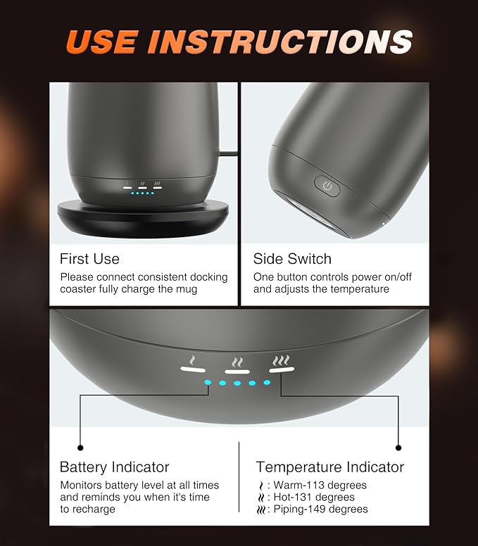 Self Heating Coffee Mug T2, 16oz Smart Heated Coffee Mug, 150 Min Battery Life - Hot up to 149℉ Temperature Control Coffee Mug Warmer, Gifts for Dad Mom (No APP)