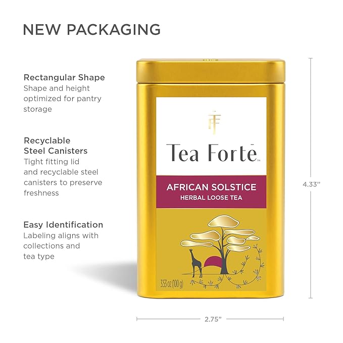 Tea Forte African Solstice Premium Loose Leaf Caffeine-Free Herbal Tea Blend Canister, Makes 35-50 Cups