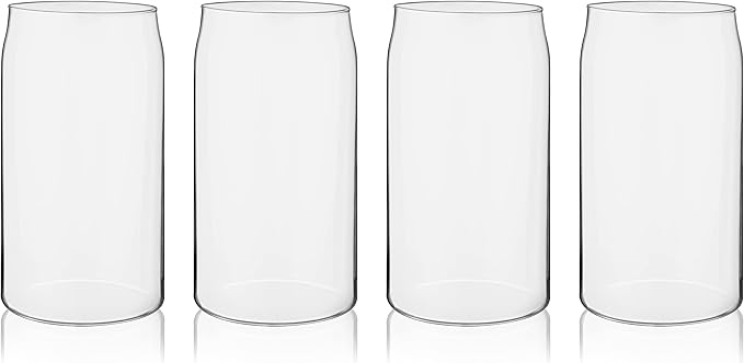 True Beer Can Glasses, Clear Tumblers, Superior Cocktail, Water, Juice, Iced Coffee, Soda, Beverage Drinking Glass, Kitchen Glassware Sets, Drinkware, Home Bar, 16 oz Set of 4