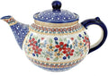 Blue Rose Polish Pottery - Red Daisy Teapot - 5 Cup Capacity - Hand-Painted Polish Pottery Ceramic Coffee & Tea Server