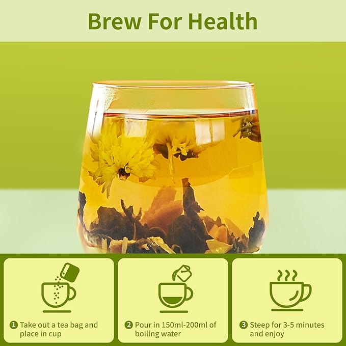 Dandelion Wolfberry Tea Bags, Natural Kidneys & Liver Health Tea with Dandelion, Chrysanthemum, Wolfberry, Cassia Seed, Licorice, Orange Peel, Gardenia, Dandelion Root Tea (1 Pack/12 Bags)