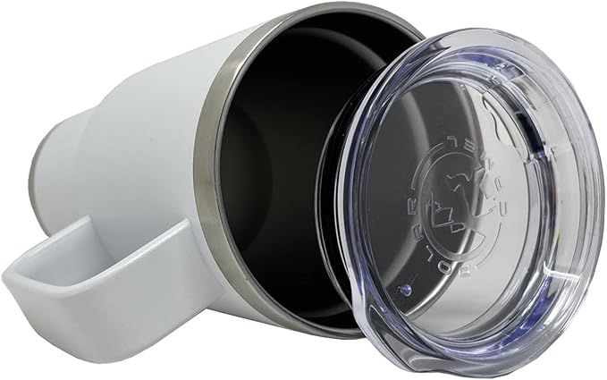LaserGram 20oz Vacuum Insulated Travel Mug with Handle, Tiki Statue, Personalized Engraving Included (White)