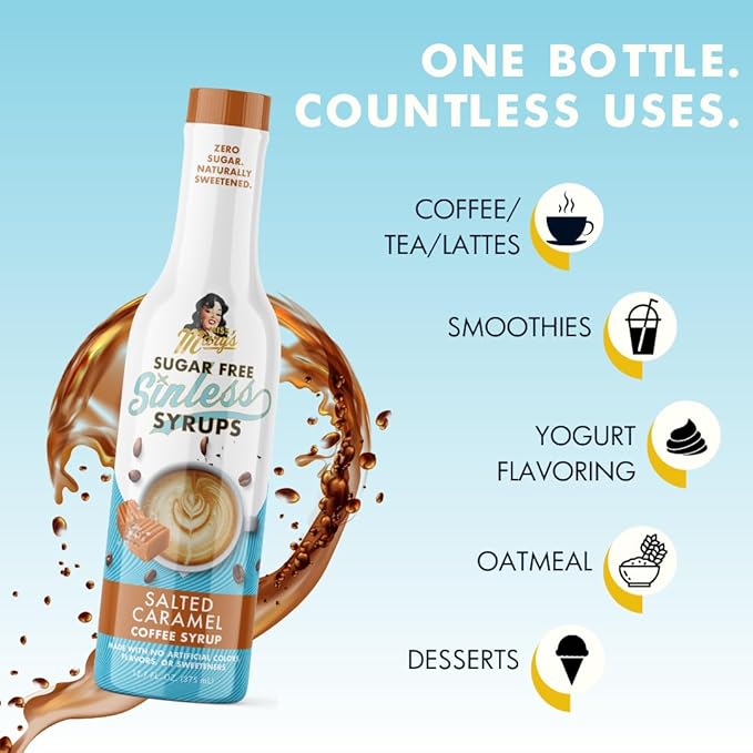 Sugar Free 3pk Salted Caramel Coffee Syrup - Stevia Based, No Sugar Alcohols or Sucralose, No Artificial Sweeteners, Natural Ingredients, Coffee Tea Cocoa Dessert, Keto Friendly, 3 Pack
