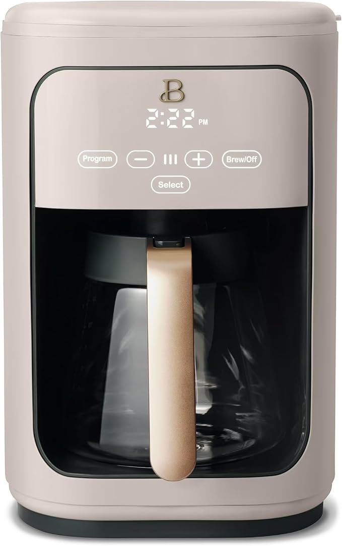 Beautiful 14-Cup Programmable Single Serve Drip Coffee Maker with Touch Display - Automatic Coffee Machine with Timer for Home & Office - by Drew Barrymore (Porcini Taupe)