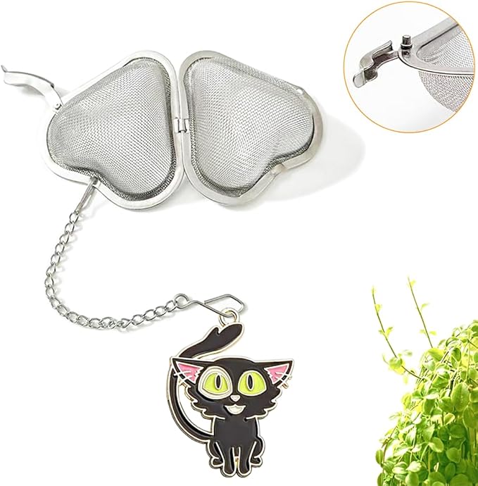 Cute Cat Tea Infuser Ball for Loose Leaf Tea - 2 Pack Stainless Steel Tea Steeper with Chain, A gift for tea lovers (2, Big Eyed Cat)