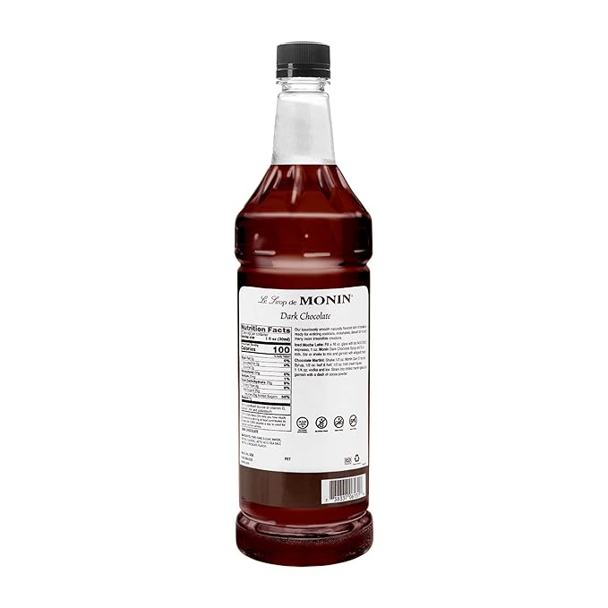 Monin - Dark Chocolate Syrup | Premium Syrup for Cocktails, Hot Drinks, Shakes & More | Clean Label, No Artificial Flavors, No Artificial Preservatives (BPA-Free Plastic Bottle, 1 Liter)