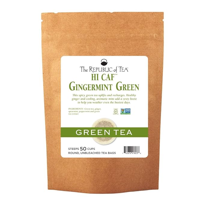 The Republic of Tea HiCAF Gingermint Green Tea, 50 Tea Bags, Zesty Highly-Caffeinated Fine Green Tea